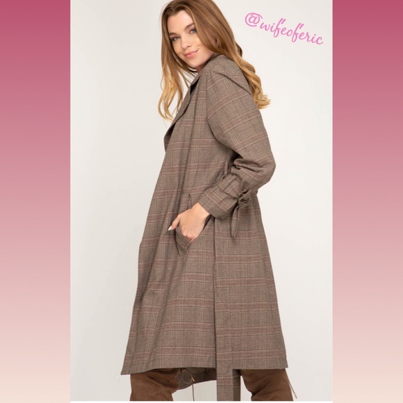 On Trend Street Duster Trench Coat Mocha - Picture 6 of 8